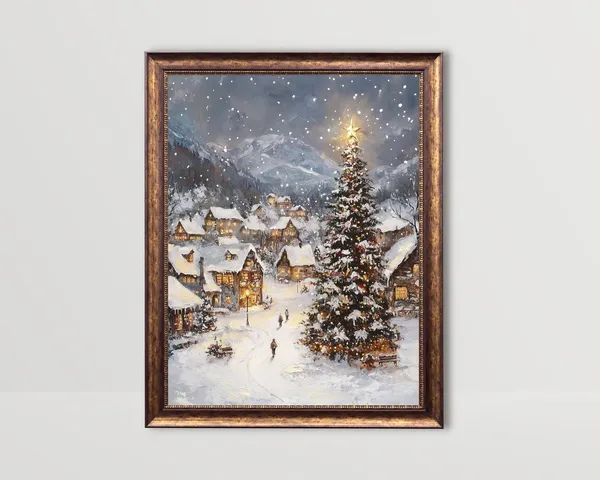 Christmas Village Winter Landscape Art Print