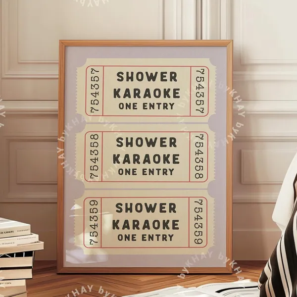 Shower Karaoke Ticket Art Print, Retro Bathroom Decor