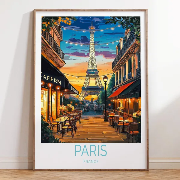 Paris France Travel Poster, Eiffel Tower Wall Decor
