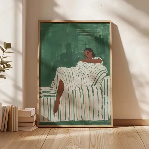 Abstract Black Woman Stripe Art Print, Contemporary