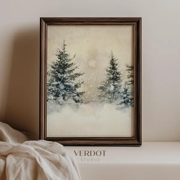 Christmas Winter Trees Neutral Snowy Landscape Art Print
