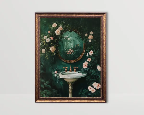 Floral Bathroom Botanical Art Print, Cottagecore Vintage