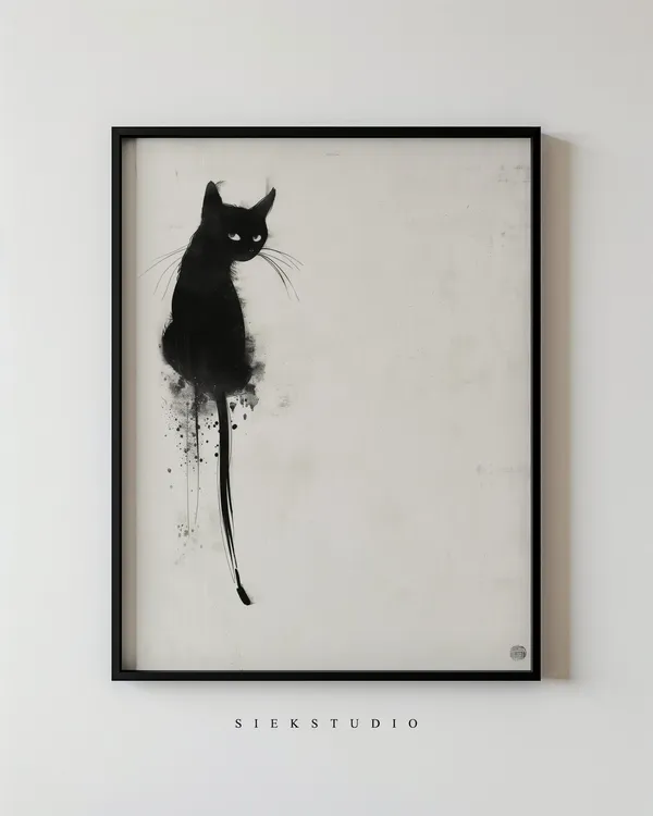 Black Cat - Minimalist Ink Painting, Art Print