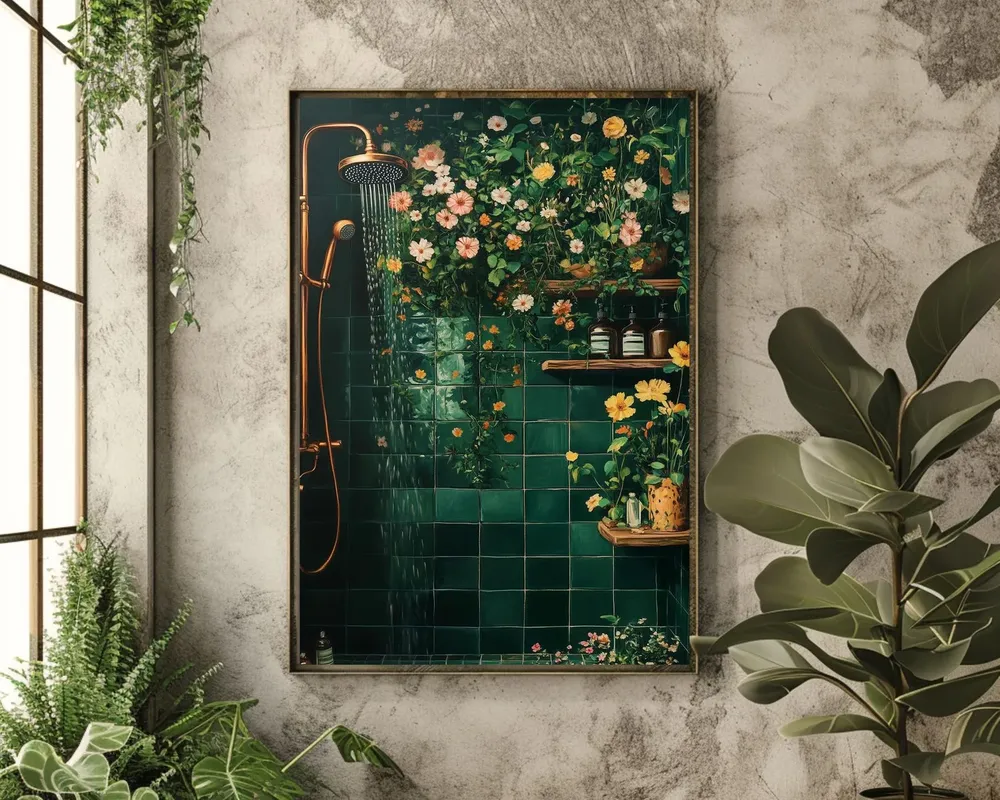 Botanical Shower Floral Bathroom Art Print, Vintage - Image 3