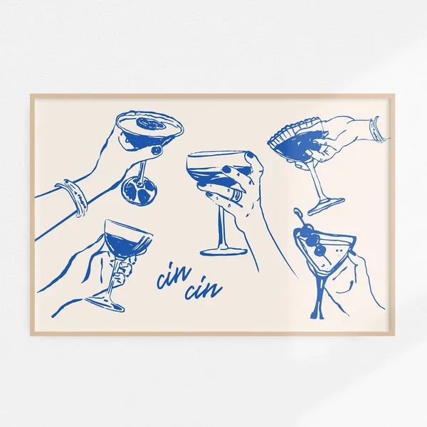 Cheers Cin Cin Cocktail Poster, Retro Bar Art