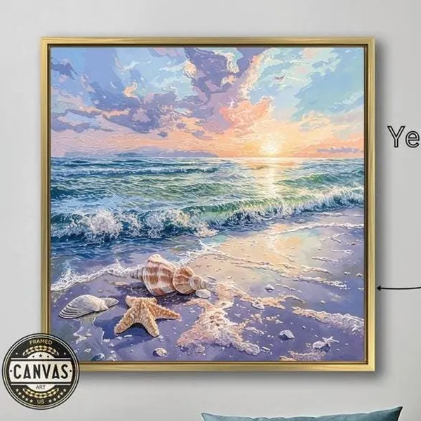 Beach Sunset With Ocean Waves, Coastal Art Print