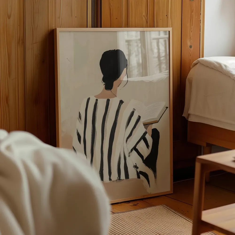Woman Reading Minimalist Boho Art Print - Image 3