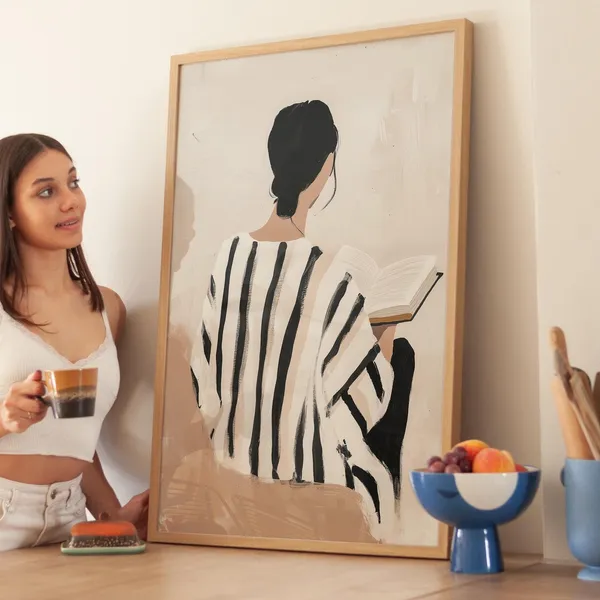 Woman Reading Minimalist Boho Art Print