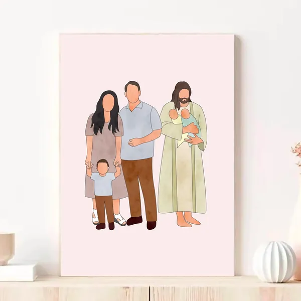 Custom Angel Baby Family Portrait, Jesus Memorial Print