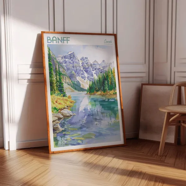 Banff National Park Watercolor City Wall Art Print
