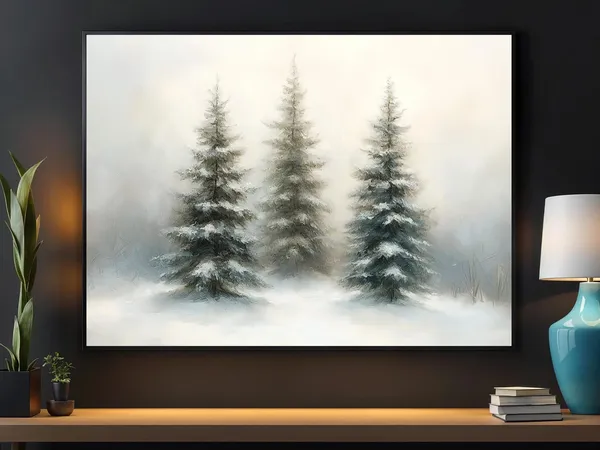 Vintage Christmas Tree Painting, Holiday Art Print