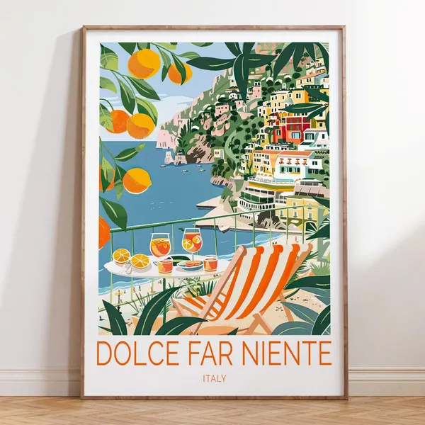 Dolce Far Niente Travel Poster, Italy Coast Art Print