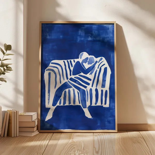Abstract People Minimalist Art Print, Electric Blue