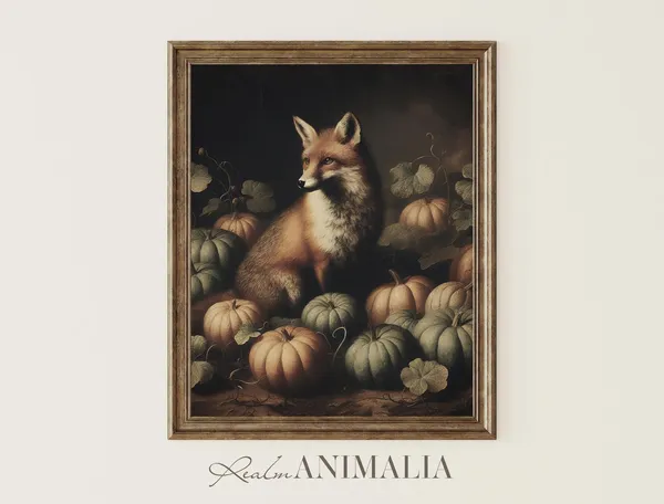 Fox In Pumpkin Patch Vintage Halloween Art Print