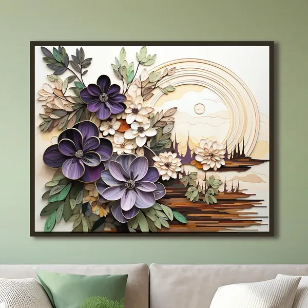 Abstract Floral Purple Flower Art Print, Botanical Decor