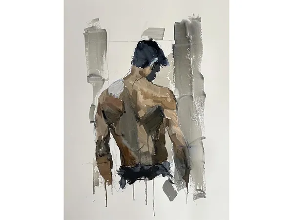 Male Body Art Print, Gay Watercolor Portrait