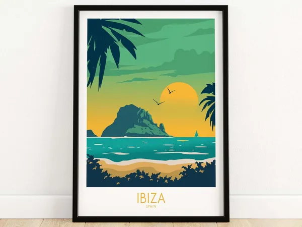 Ibiza Travel Poster, Spanish Island Wall Art