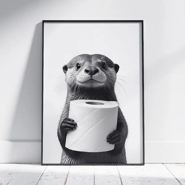 Funny Otter Bathroom Poster, Black And White Print