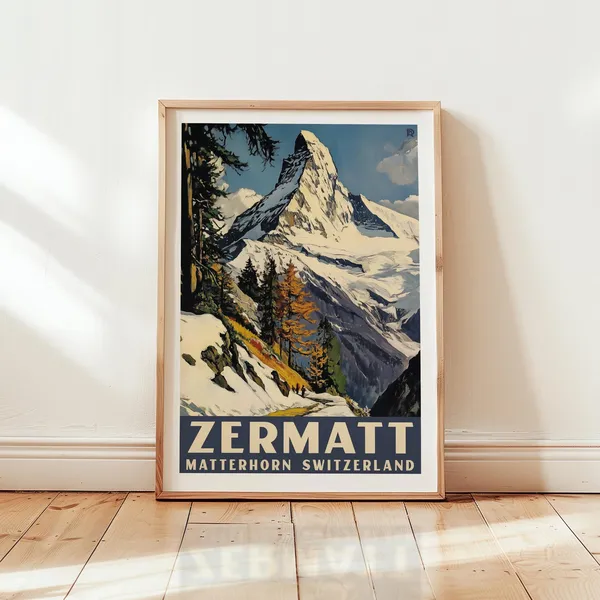 Matterhorn Vintage Swiss Alps Travel Poster