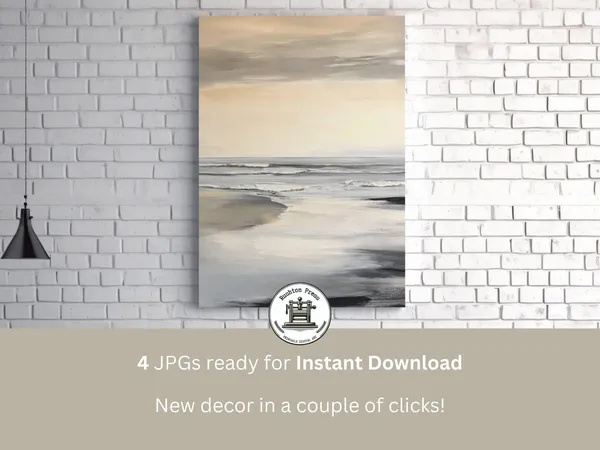 Beige Seascape Abstract Art Print, Neutral Beach