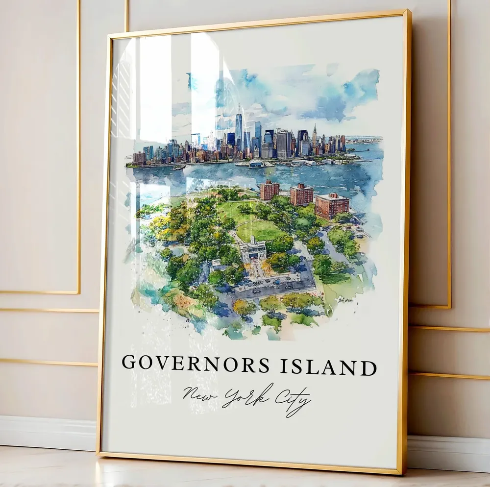 Governors Island Watercolor Travel Poster, Manhattan - Image 4