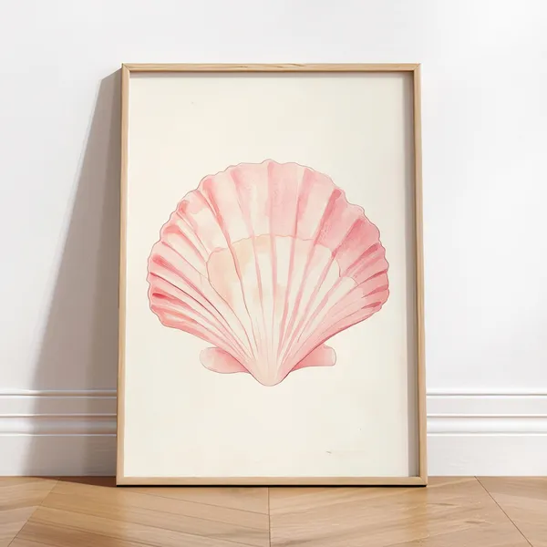 Soft Pink Seashell Poster, Beachy Coastal Decor