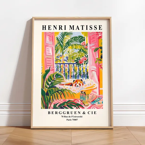 Red Panda In Bathtub Matisse-Inspired Poster Print