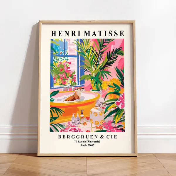 Matisse-Inspired Cute Otter Poster, Mid-Century