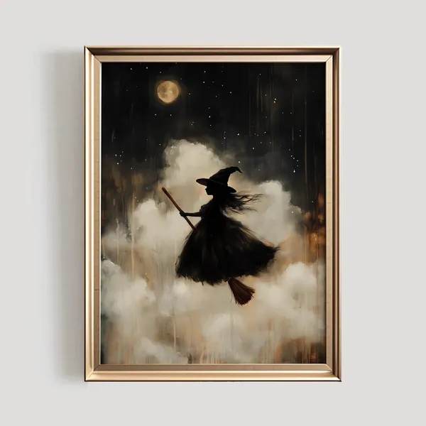 Witch Silhouette Poster, Spooky Halloween Wall Art