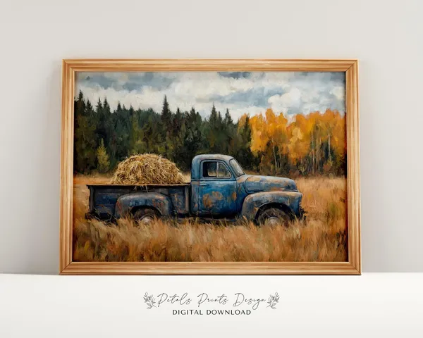 Rustic Autumn Landscape Art Print, Vintage Farmhouse