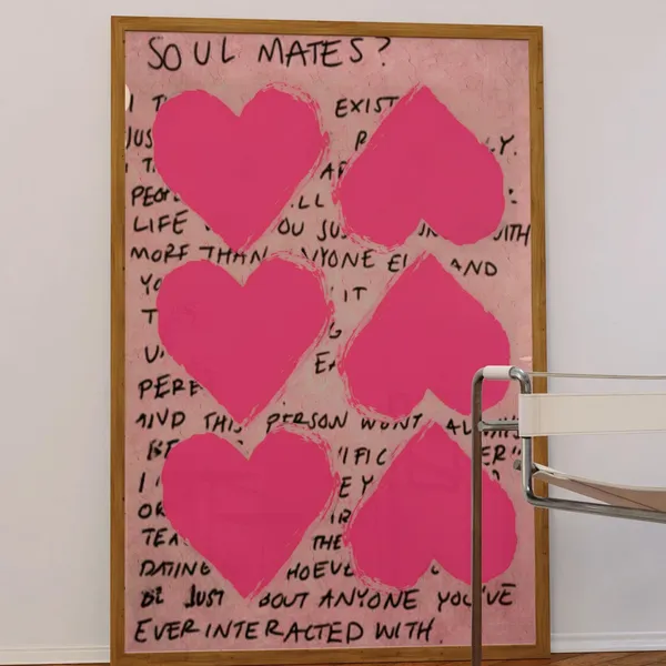 Retro Love Letter Art Print, Pink Hearts
