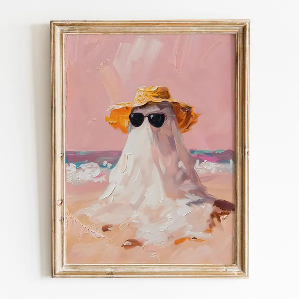 Cute Ghost On The Beach Preppy Halloween Art Print