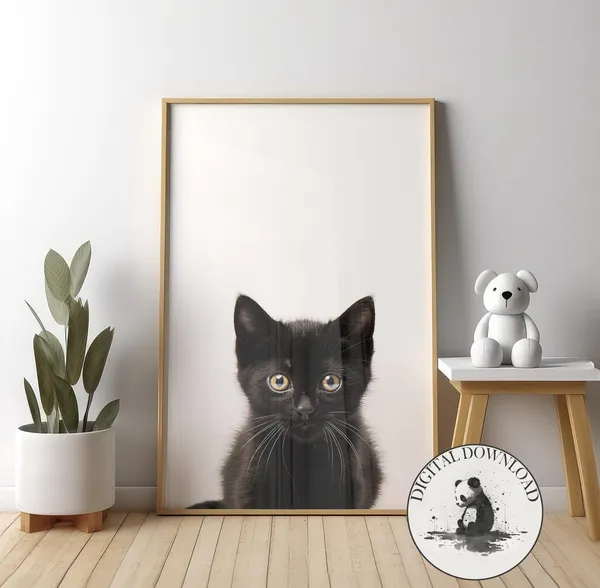 Baby Black Cat Cute Illustration Nursery Art Print