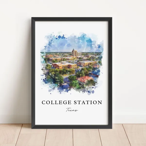 College Station, TX Watercolor Travel Poster
