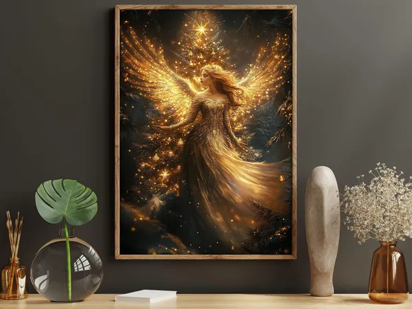 Vintage Young Angel Painting, Christian Christmas Poster