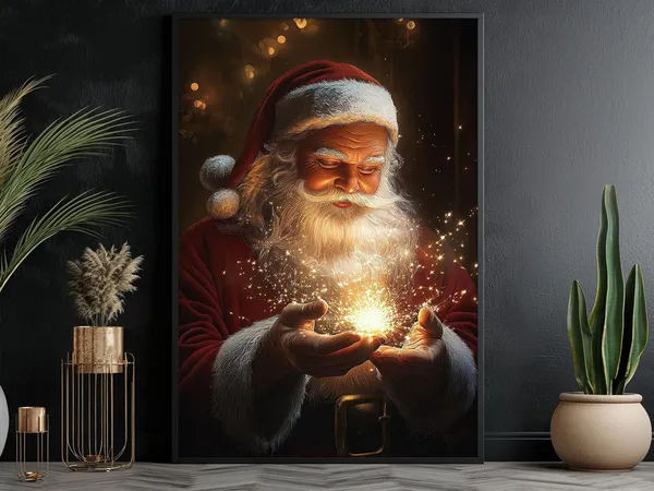 Vintage Santa Claus Wish Christian Cottage Poster Print