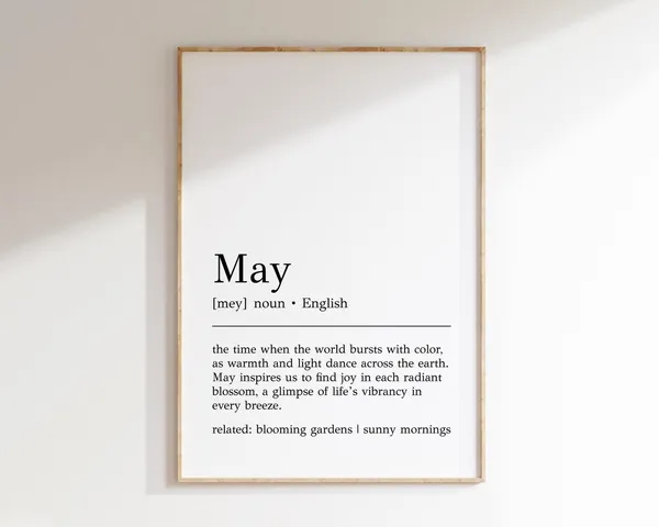 May Definition Print, Minimalist Spring Art Print