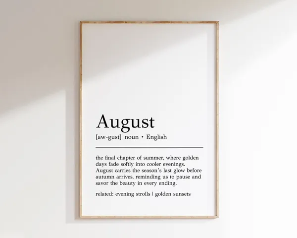 August Definition Minimalist Art Print, Summer Decor