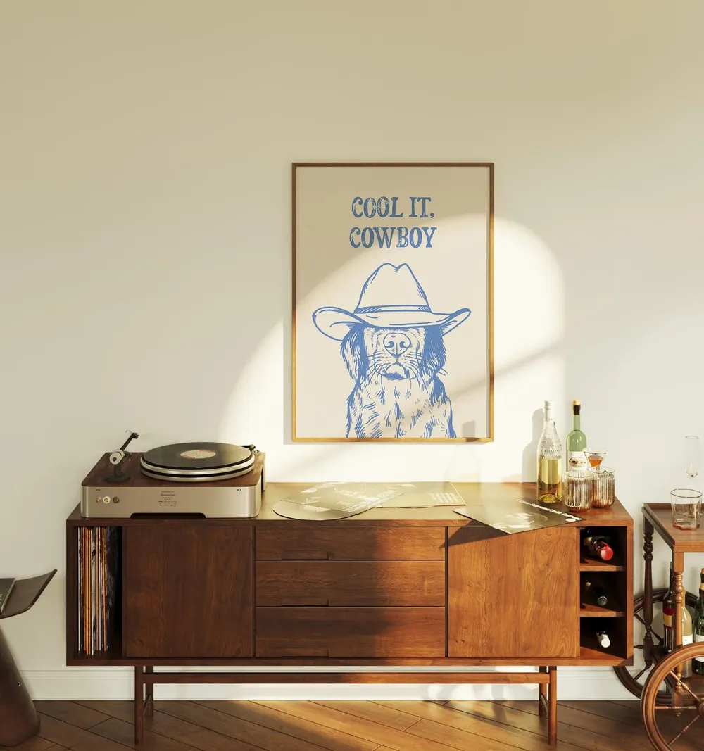 Cool It Cowboy Dog Retro Art Print - Image 3