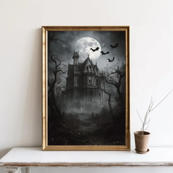 Haunted House Vintage Halloween Poster Print