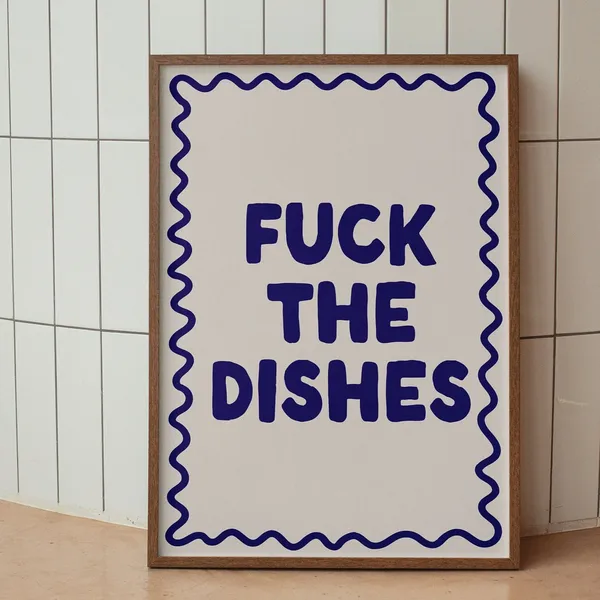 Fck The Dishes Navy Typography Kitchen Art Print