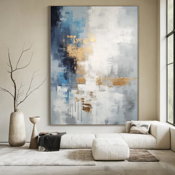 Grey and White Abstract Painting, Minimalist Art Print