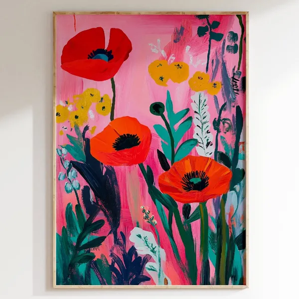 Vintage Red Poppies Poster, Matisse Style Floral Art