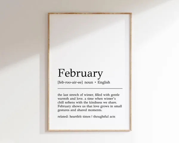 February Definition Print, Minimalist Winter Wall Art