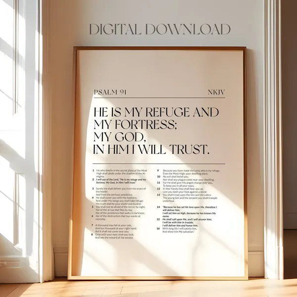 Psalm 91 Bible Verse Wall Art, Modern Christian Print