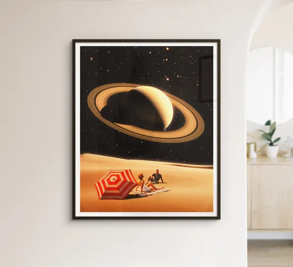 Space Date Vintage Collage, Retro Futurism Art Print