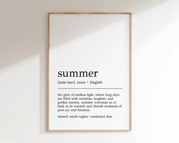 Summer Definition Art Print, Minimalist Typography Decor
