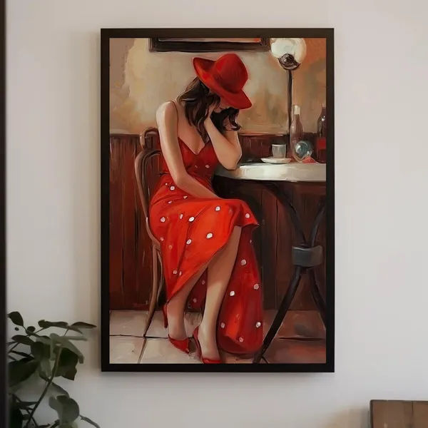 Girl In Paris Cafe, Abstract Parisian Art Print