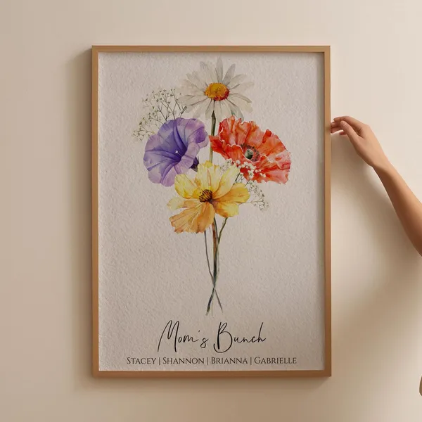 Family Birth Flower Bouquet Personalized Floral Art Print
