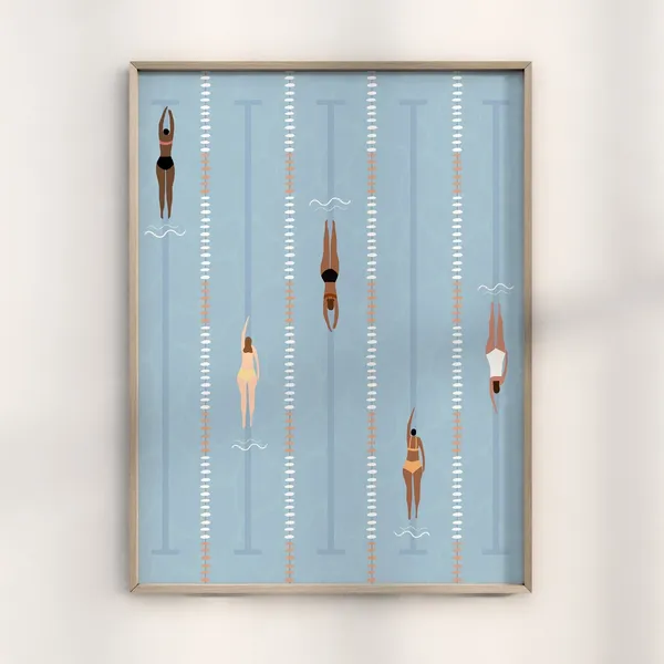 Tiny Swimmers Art Print, Minimalist Beach House Decor